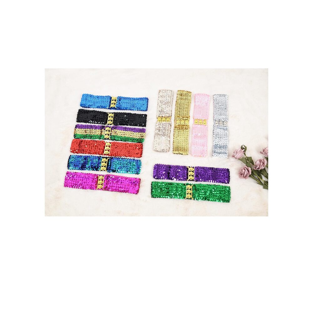 2475 Women's Glitter Sequin Belts Stretchy Sparkly Cinch Belt Disco Party - Picture 5 of 5